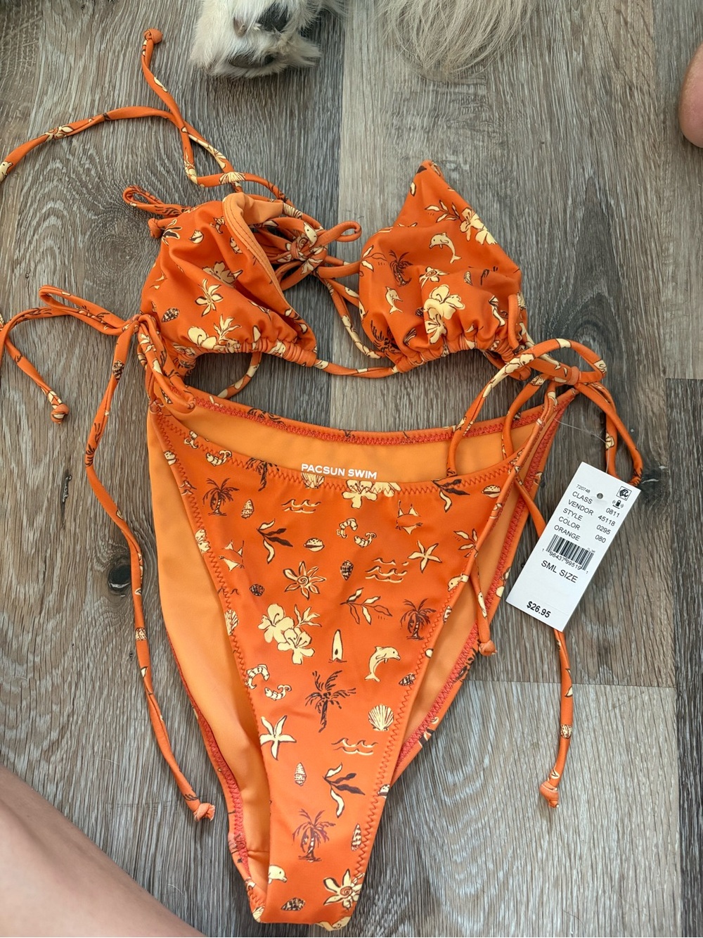 PacSun Orange Floral Tie-Side Bikini Set